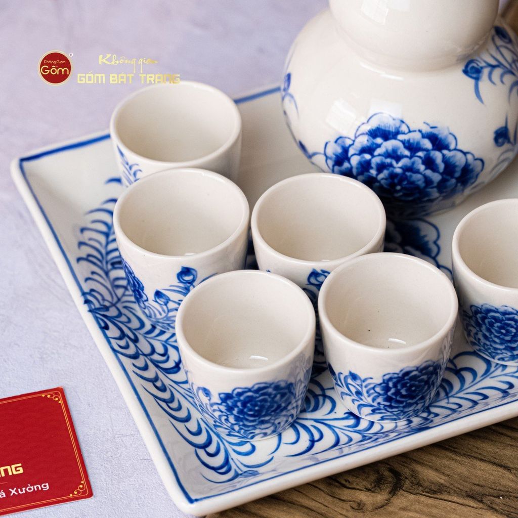 Bộ Nậm Rượu Hai Bầu Hoa Mẫu Đơn