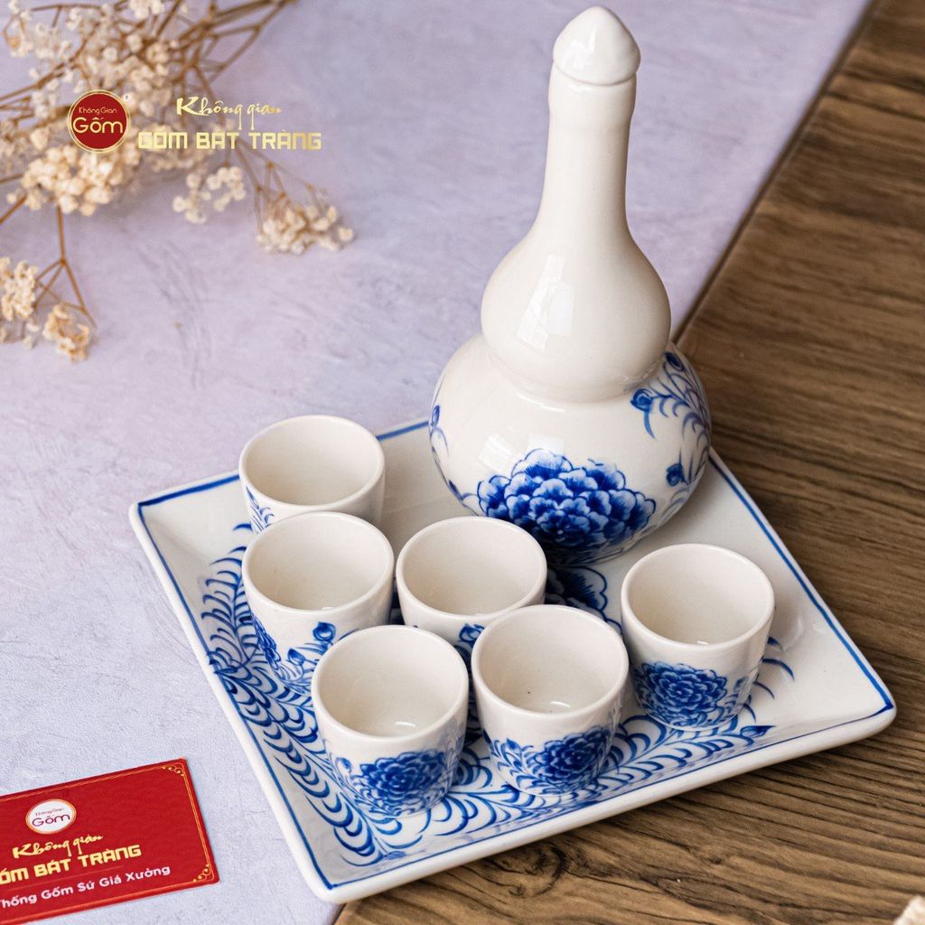 Bộ Nậm Rượu Hai Bầu Hoa Mẫu Đơn