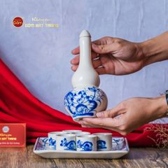 Bộ Nậm Rượu Hai Bầu Hoa Sen Xanh