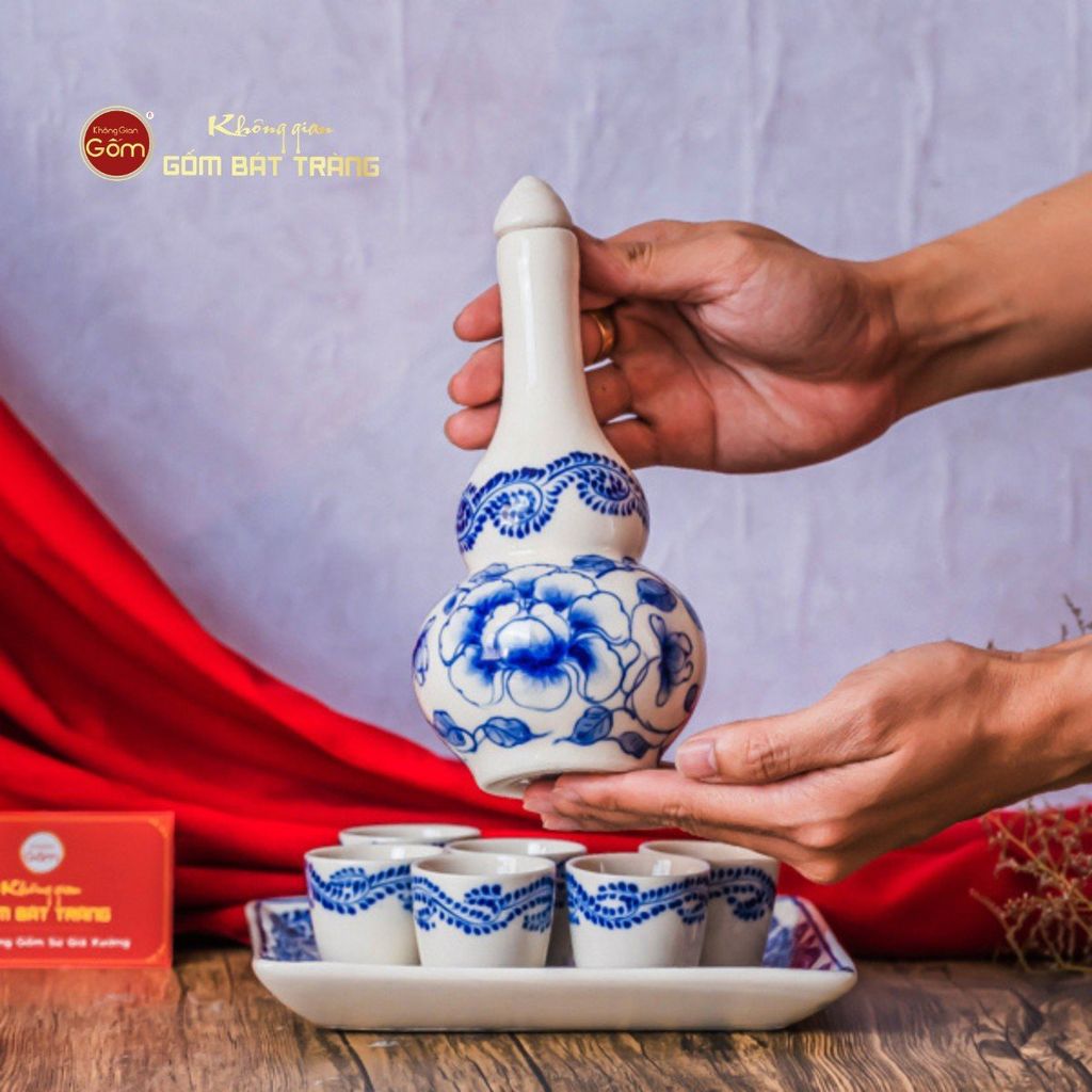 Bộ Nậm Rượu Hai Bầu Hoa Phù Dung