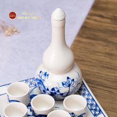 Bộ Nậm Rượu Hai Bầu Hoa Sen Xanh
