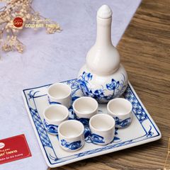 Bộ Nậm Rượu Hai Bầu Hoa Sen Xanh