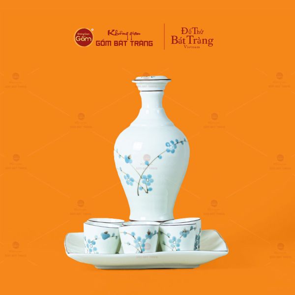 Bộ Nậm Rượu Hoa Đào Xanh
