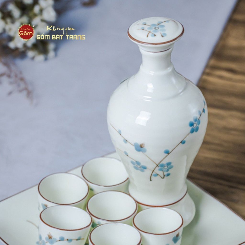Bộ Nậm Rượu Hoa Đào Xanh