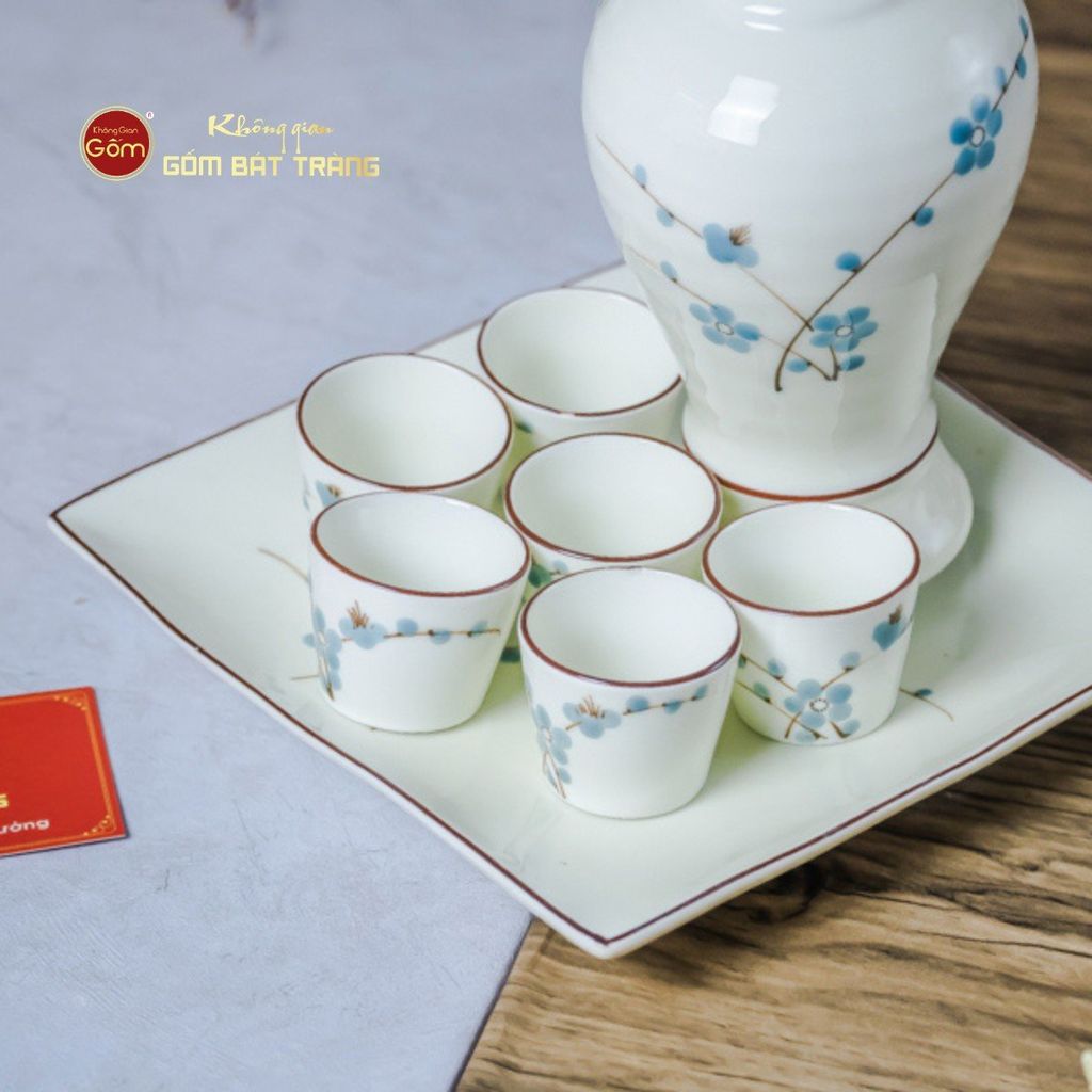Bộ Nậm Rượu Hoa Đào Xanh