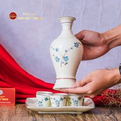 Bộ Nậm Rượu Hoa Đào Xanh