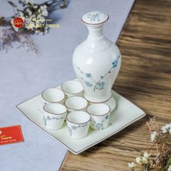 Bộ Nậm Rượu Hoa Đào Xanh