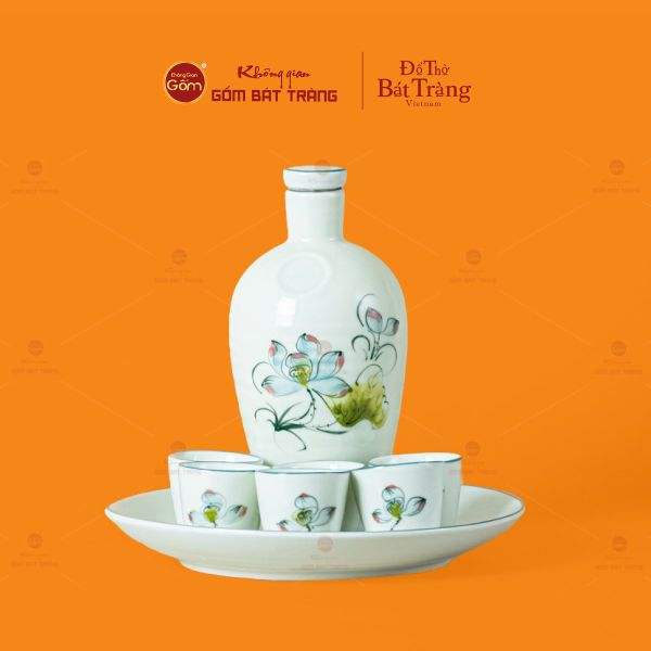 Bộ Nậm Rượu Hoa Sen Màu
