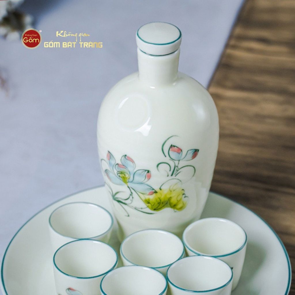Bộ Nậm Rượu Hoa Sen Màu