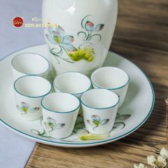 Bộ Nậm Rượu Hoa Sen Màu