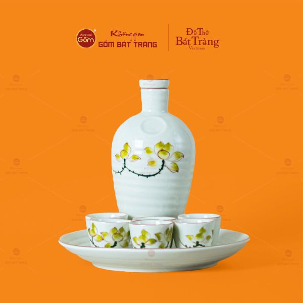 Bộ Nậm Rượu Hoa Sen Vàng