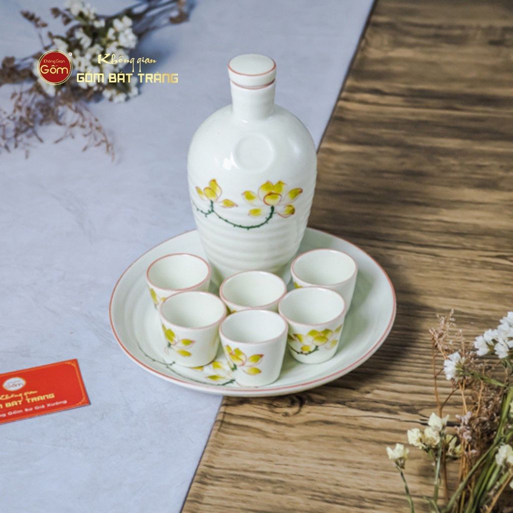 Bộ Nậm Rượu Hoa Sen Vàng