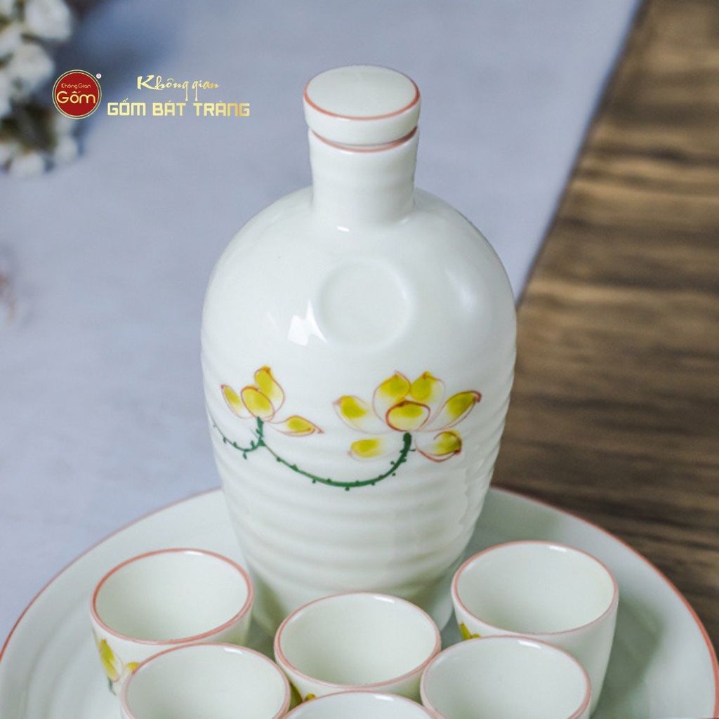 Bộ Nậm Rượu Hoa Sen Vàng