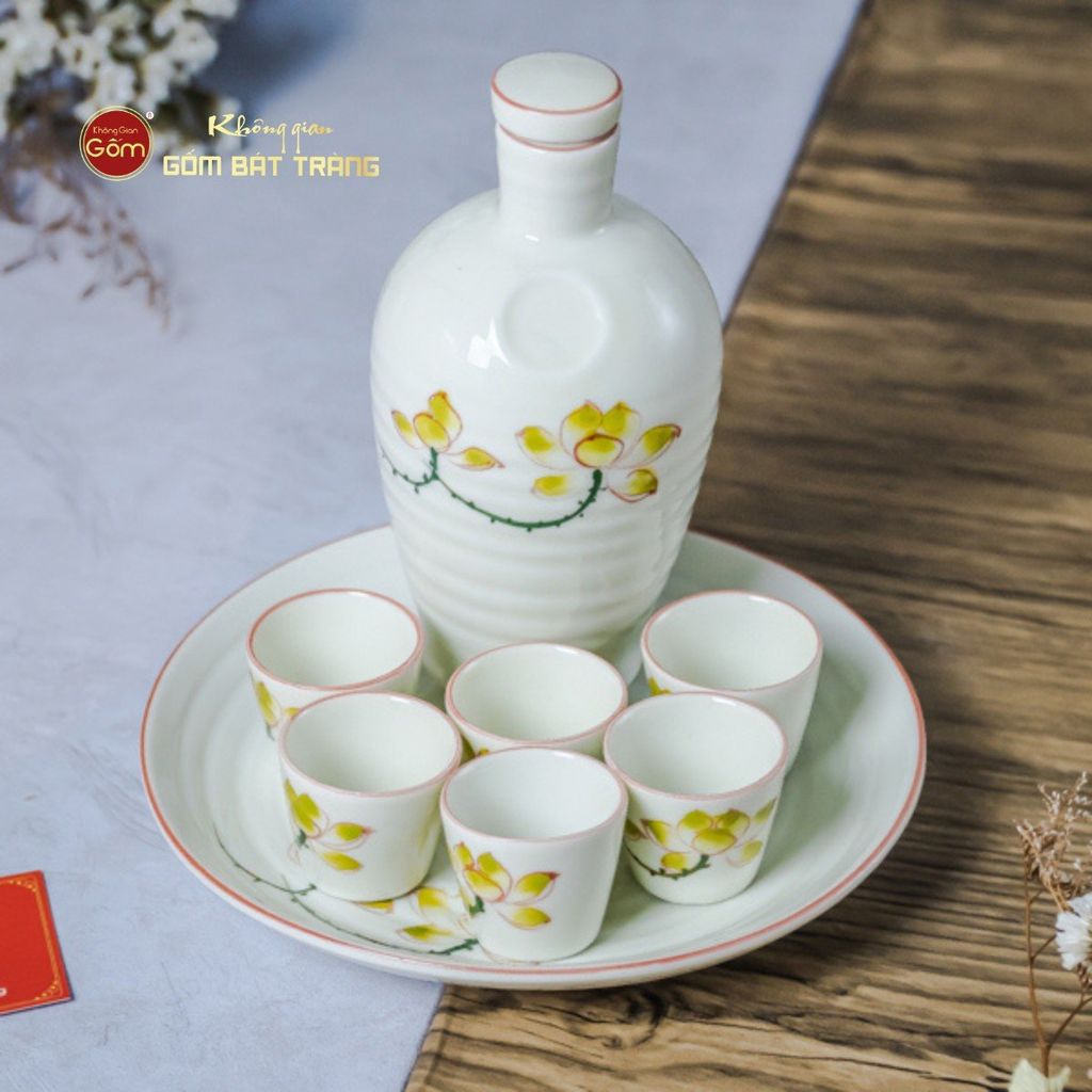 Bộ Nậm Rượu Hoa Sen Vàng