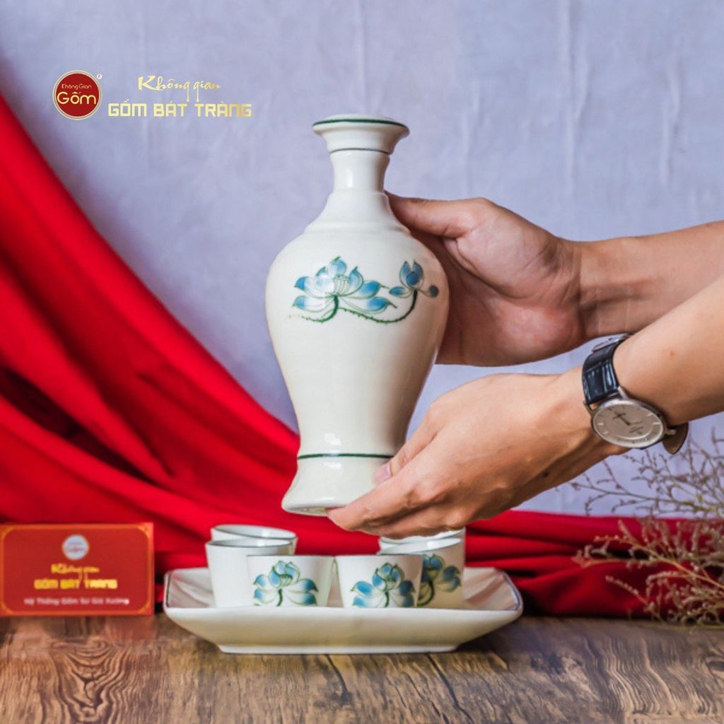 Bộ Nậm Rượu Hoa Sen Xanh