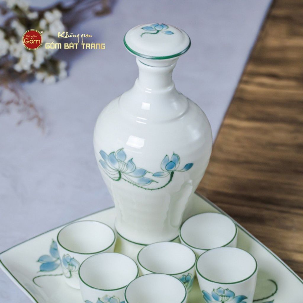 Bộ Nậm Rượu Hoa Sen Xanh