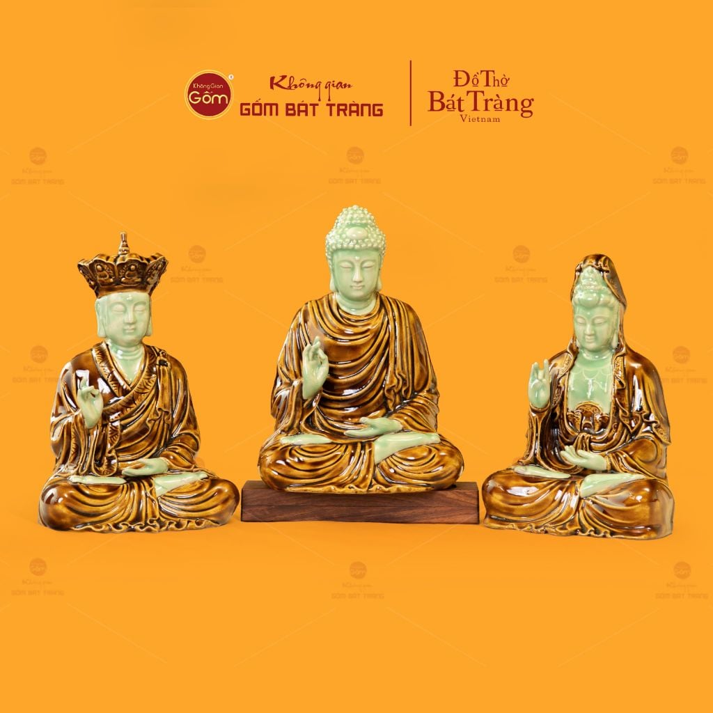 Bộ Tượng Sa Bà Tam Thánh Ngồi Có Đế