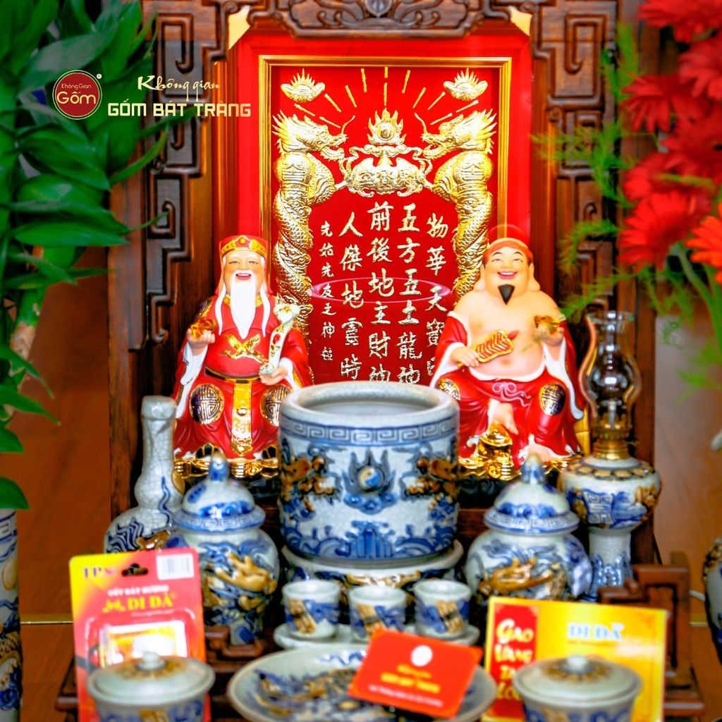 Bộ Tượng Thần Tài Thổ Địa Ghế Đá Áo Đỏ