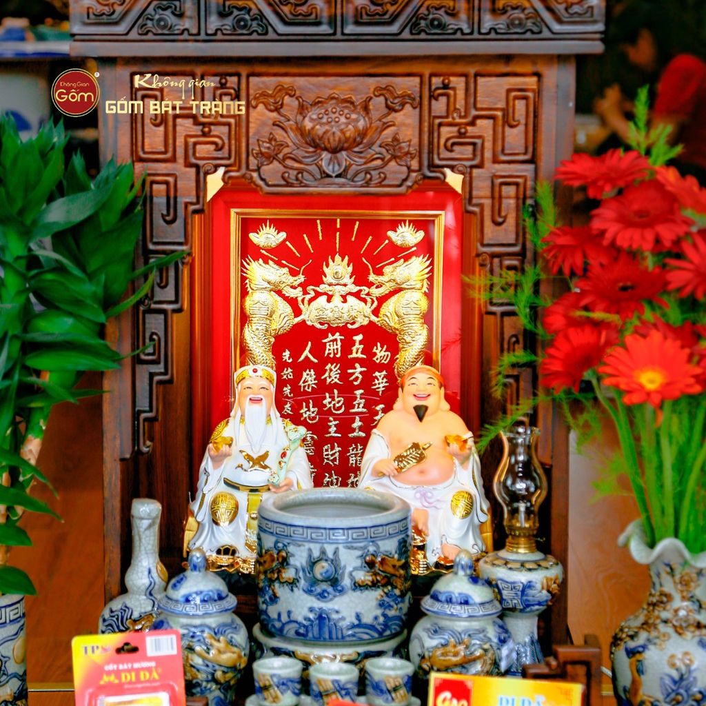 Bộ Tượng Thần Tài Thổ Địa Ghế Đá Trân Châu