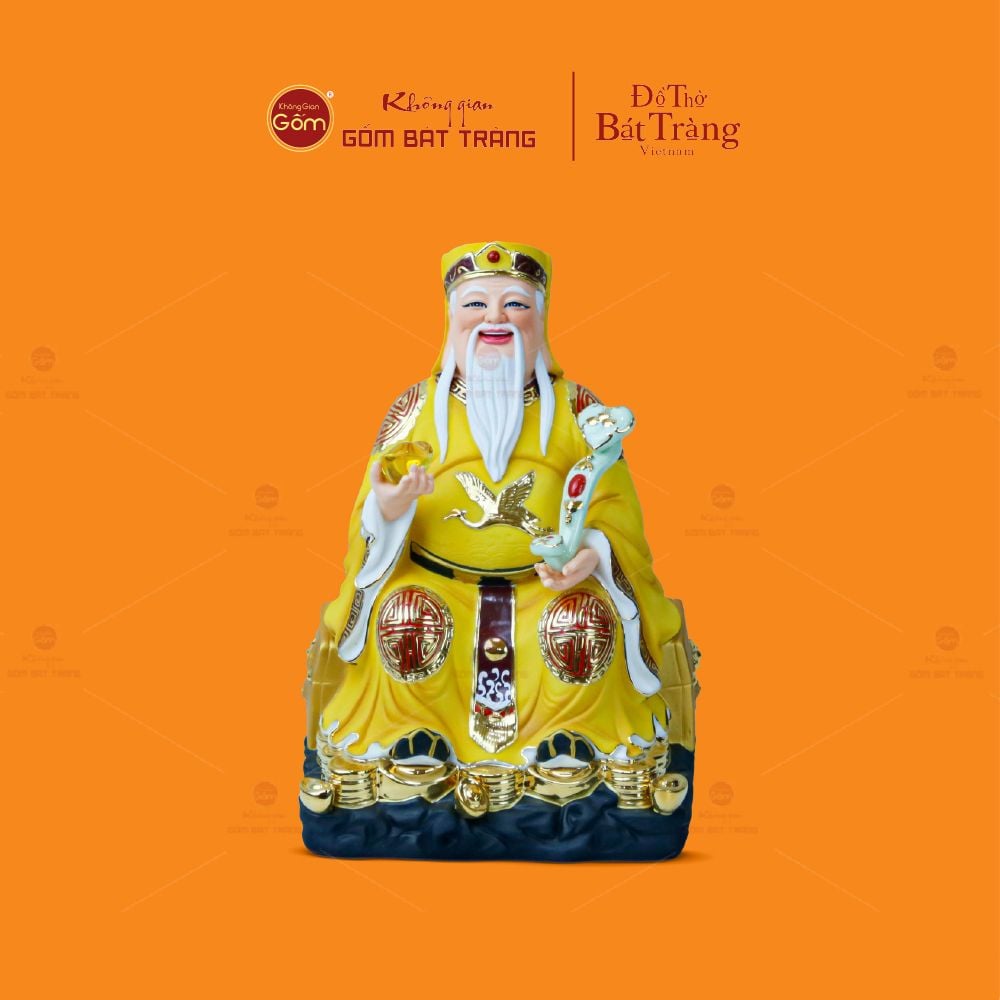 Bộ Tượng Thần Tài Thổ Địa Ghế Đá Áo Vàng