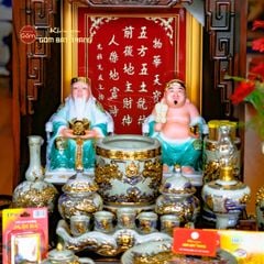 Bộ Tượng Thần Tài Thổ Địa Ghế Rồng Màu Lục Bảo