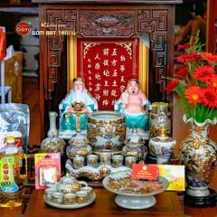 Bộ Tượng Thần Tài Thổ Địa Ghế Rồng Màu Lục Bảo