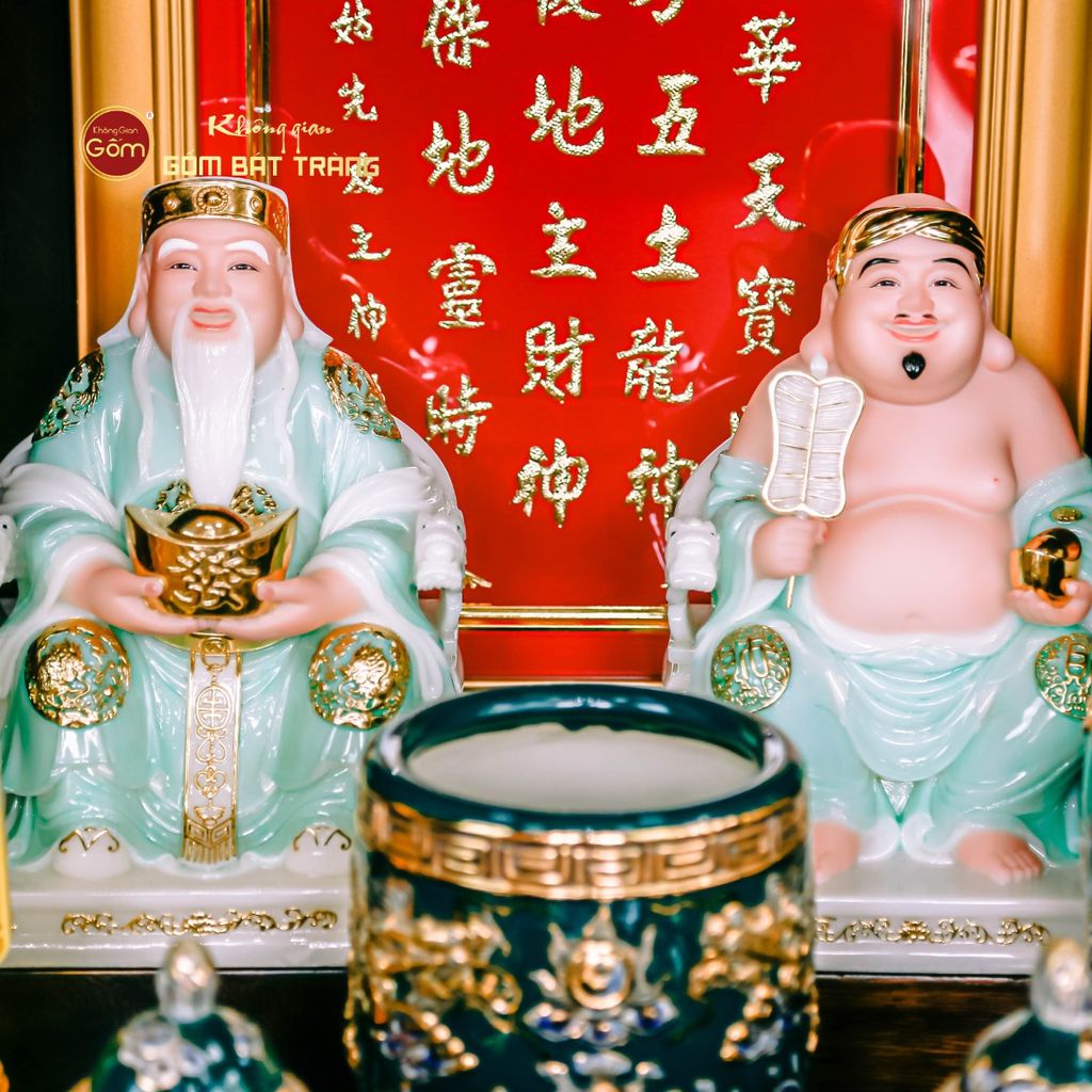 Bộ Tượng Thần Tài Thổ Địa Ghế Rồng Màu Phỉ Thúy