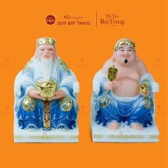 Bộ Tượng Thần Tài Thổ Địa Ghế Rồng Màu Saphia