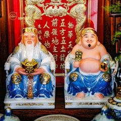 Bộ Tượng Thần Tài Thổ Địa Ghế Rồng Màu Saphia