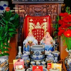 Bộ Tượng Thần Tài Thổ Địa Ghế Rồng Màu Saphia