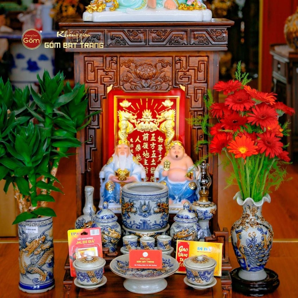 Bộ Tượng Thần Tài Thổ Địa Ghế Rồng Màu Saphia