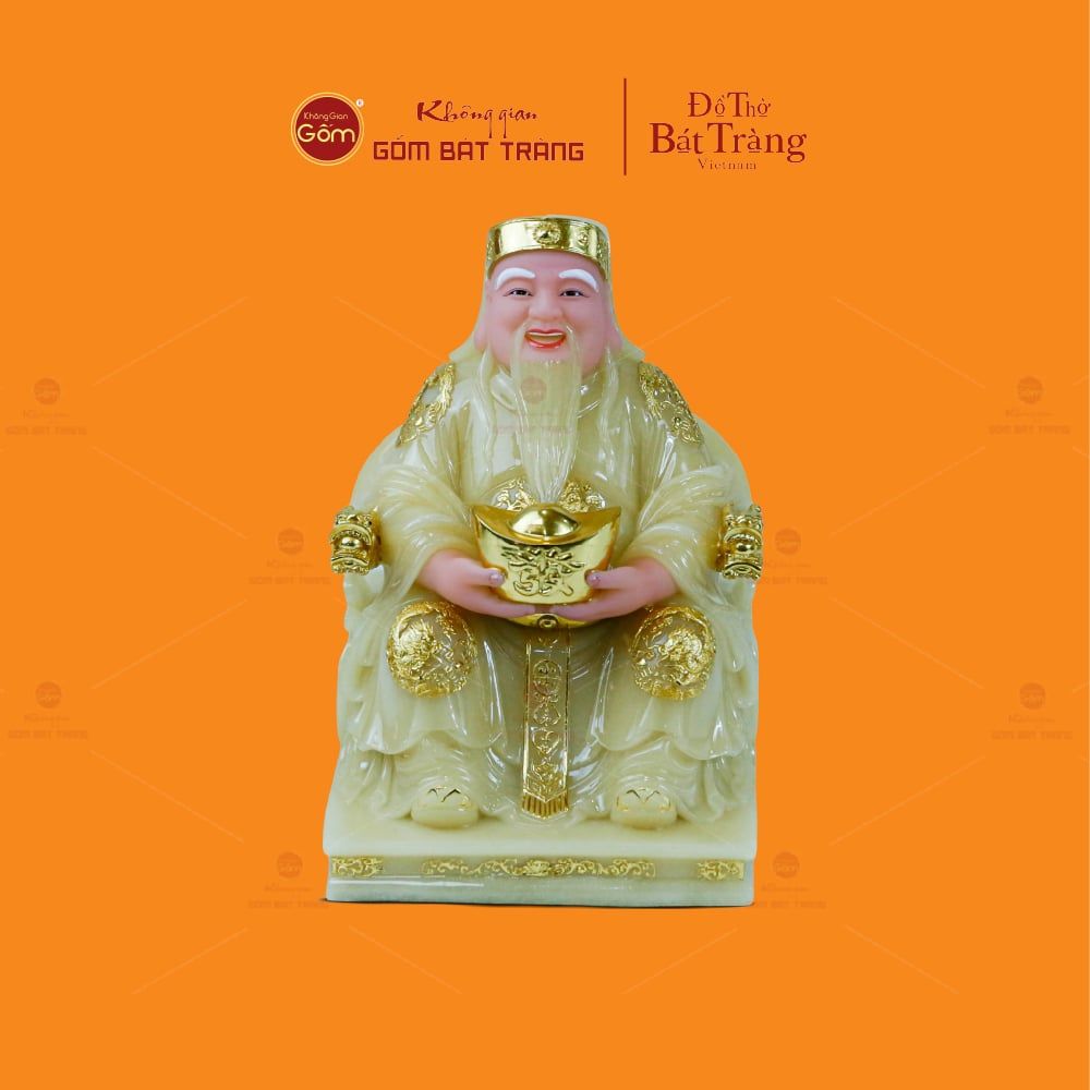 Bộ Tượng Thần Tài Thổ Địa Ghế Rồng Màu Thạch Anh Vàng