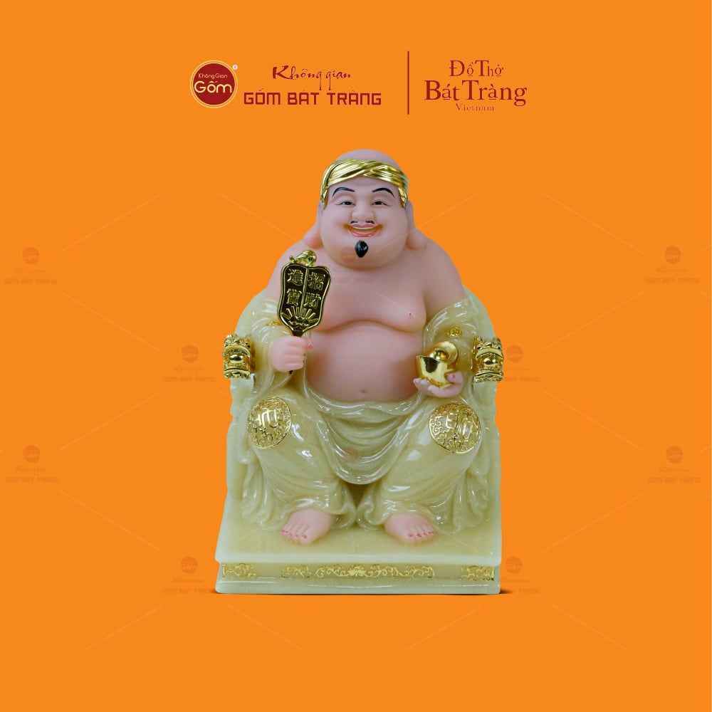 Bộ Tượng Thần Tài Thổ Địa Ghế Rồng Màu Thạch Anh Vàng