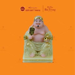 Bộ Tượng Thần Tài Thổ Địa Ghế Rồng Màu Thạch Anh Vàng