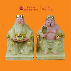 Bộ Tượng Thần Tài Thổ Địa Ghế Rồng Màu Thạch Anh Vàng