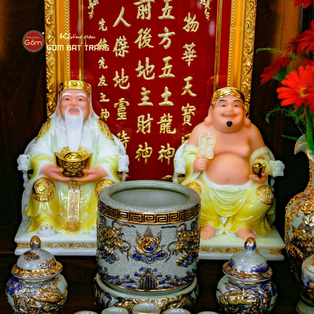 Bộ Tượng Thần Tài Thổ Địa Ghế Rồng Màu Vàng Phú Quý