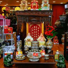 Bộ Tượng Thần Tài Thổ Địa Ghế Rồng Màu Vàng Phú Quý