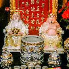 Bộ Tượng Thần Tài Thổ Địa Ghế Rồng Màu Vàng Phú Quý