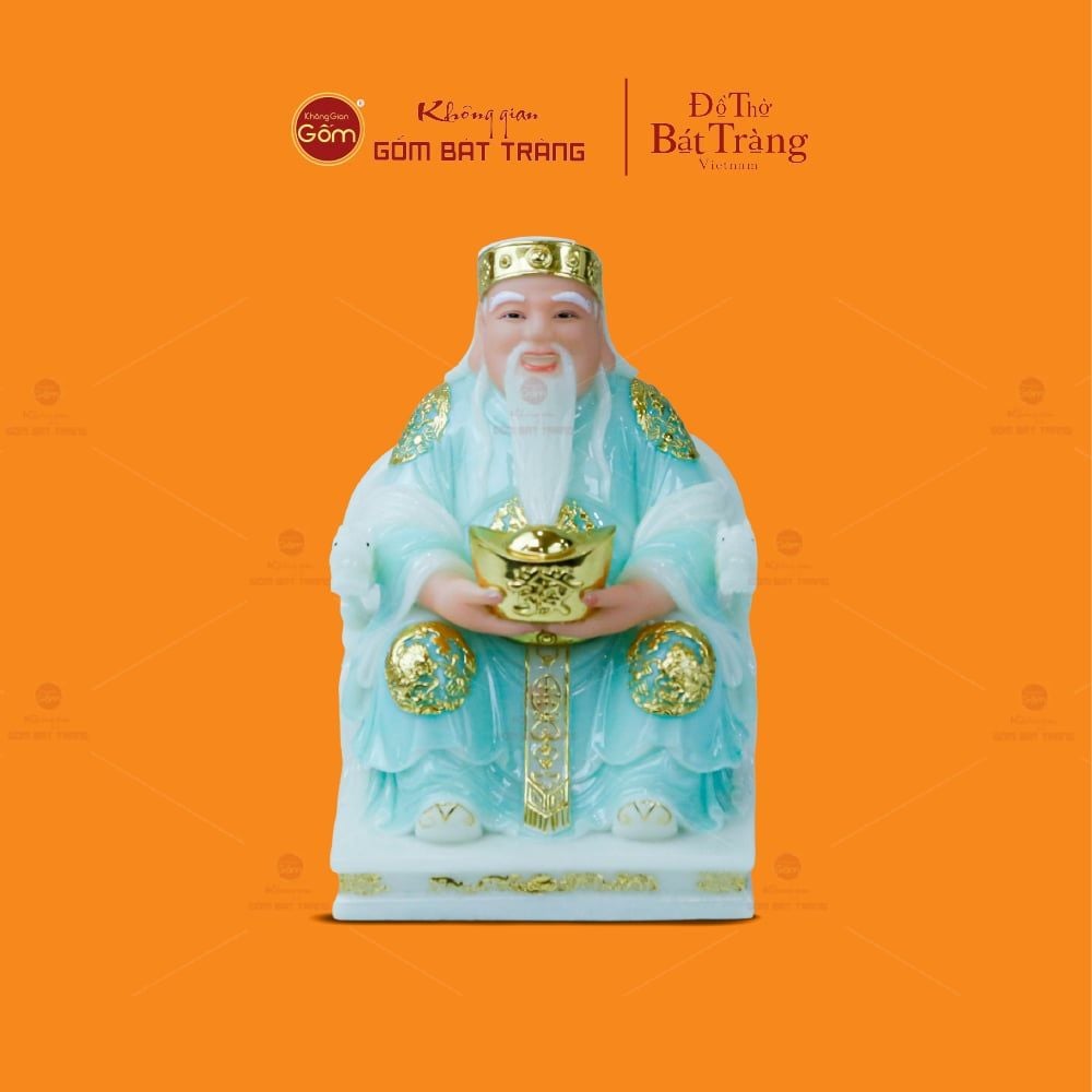 Bộ Tượng Thần Tài Thổ Địa Ghế Rồng Màu Xanh Ngọc