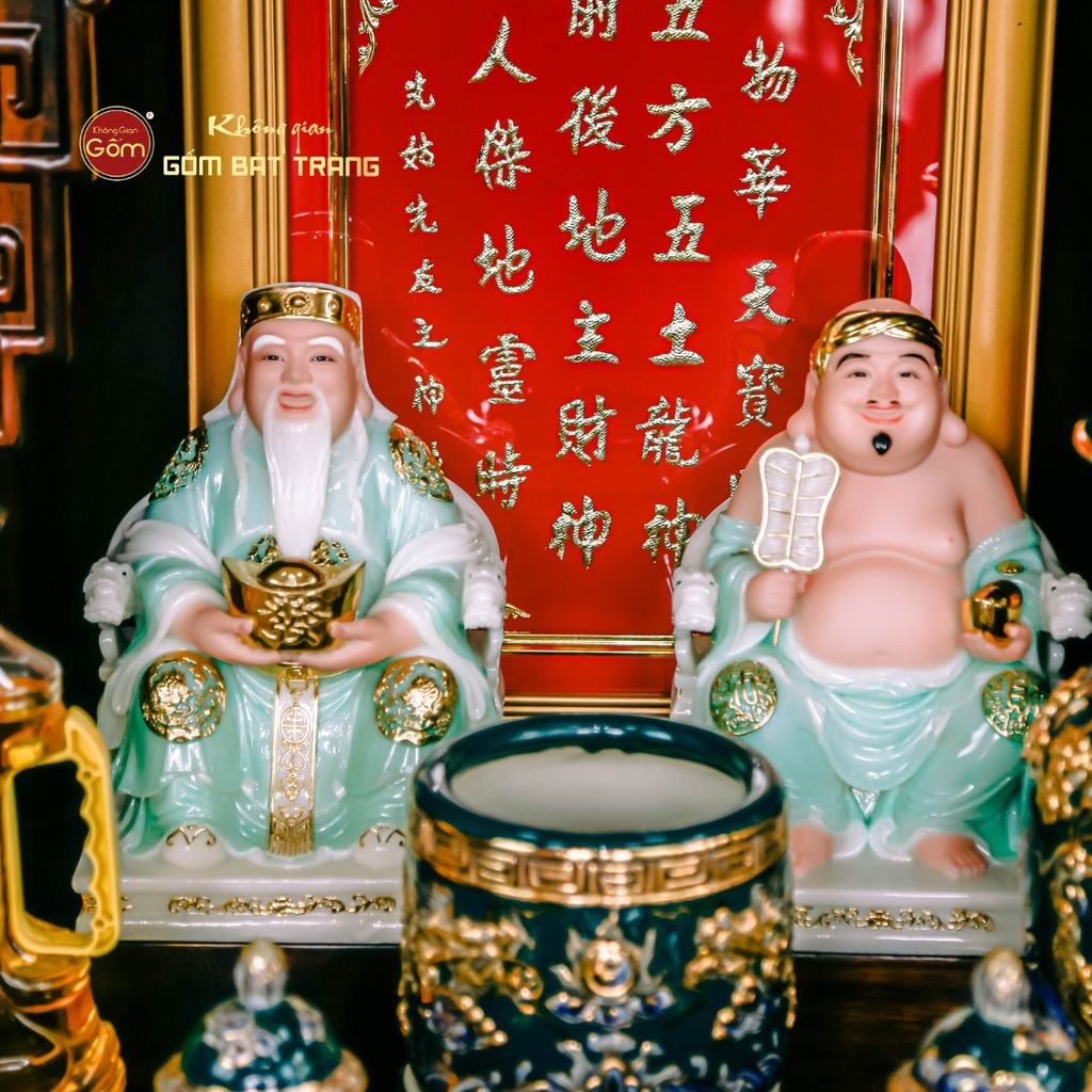 Bộ Tượng Thần Tài Thổ Địa Ghế Rồng Màu Xanh Ngọc