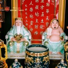 Bộ Tượng Thần Tài Thổ Địa Ghế Rồng Màu Xanh Ngọc