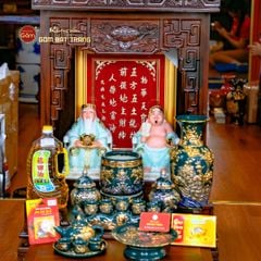 Bộ Tượng Thần Tài Thổ Địa Ghế Rồng Màu Xanh Ngọc