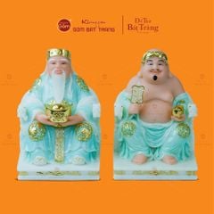 Bộ Tượng Thần Tài Thổ Địa Ghế Rồng Màu Xanh Ngọc