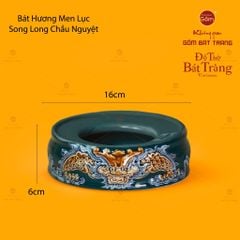 Đế Bát Hương Thờ Men Lục Họa Tiết Song Long Chầu Nguyệt