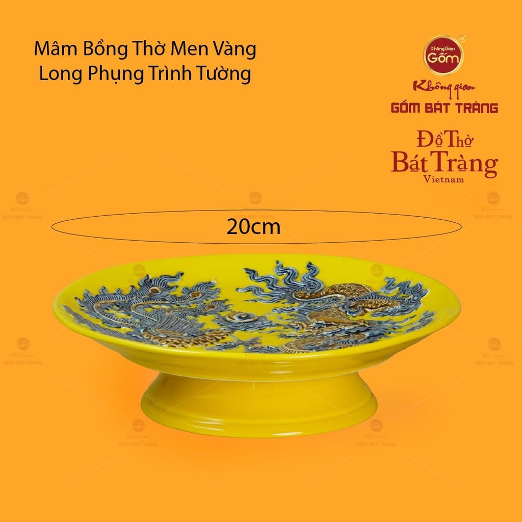 Mâm Bồng Thờ Men Vàng Họa Tiết Long Phụng Trình Tường