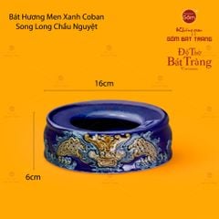 Bát Hương Thờ Men Xanh Coban Họa Tiết Song Long Chầu Nguyệt