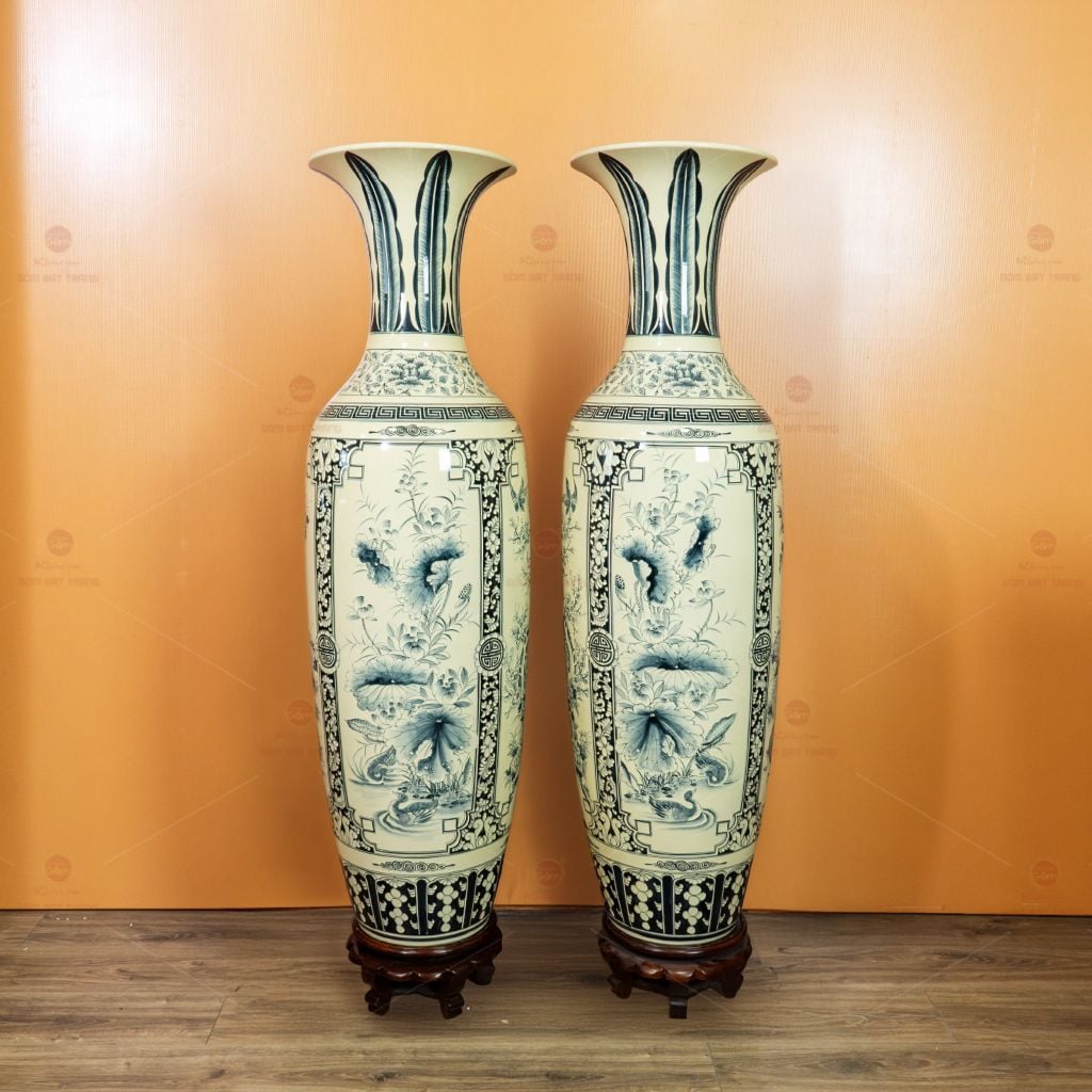 Lộc Bình 1M6 Men Rạn Hanh Vàng Tứ Cảnh Vẽ Kỹ