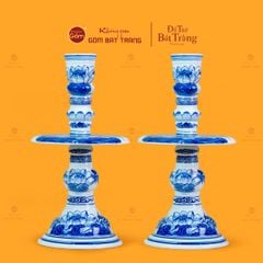Chân Đèn Thờ Men Lam Hoạ Tiết Hoa Sen