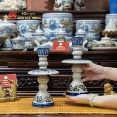 Chân Đèn Thờ Men Rạn Họa Tiết Song Long Chầu Nguyệt