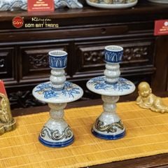 Chân Đèn Thờ Men Rạn Họa Tiết Song Long Chầu Nguyệt